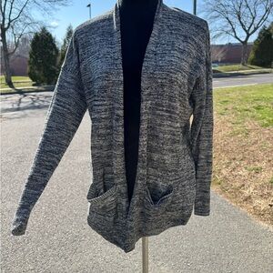 Women’s Open-Front Black and White Marled Cardigan Sweater